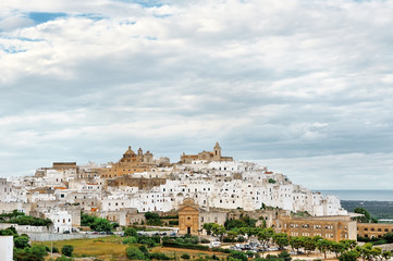 Fototapeta na wymiar Panoramic view of the white city Ostuni, Apulia, Italy