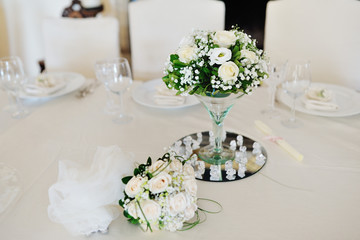Beautiful flowers on table in wedding day