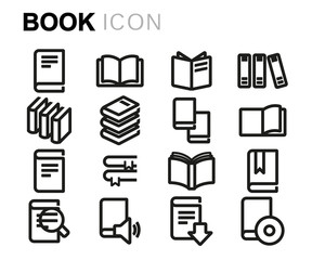 Vector black line book icons set