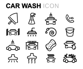 Vector black line car wash icons set