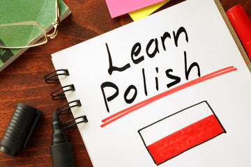 Learn polish written in a notepad.  Education concept.