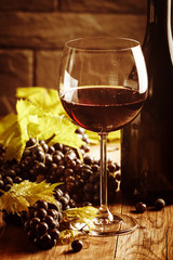 Red wine and grapes 