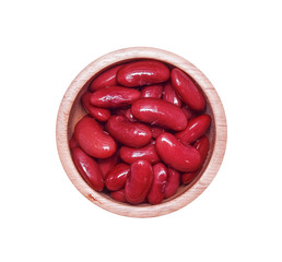 Adzuki beans, Cooked red beans in wooden bowls isolated on white