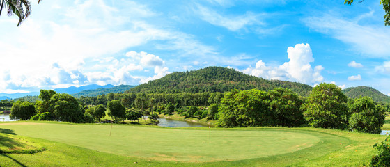 Golf course landscape panorama