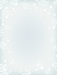 Blank winter background with snow and snowflakes.