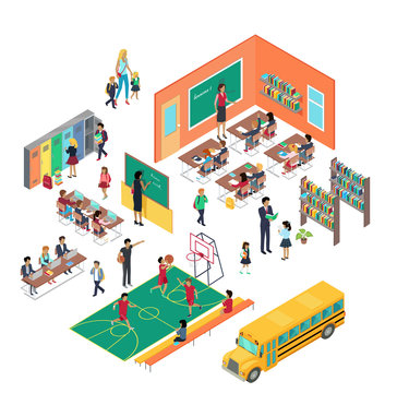 School Concept In Isometric Projection Vector