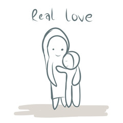 mother hug children hand drawn with word real love vector