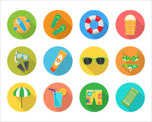 Set of Vector Summer Icons in Flat Design