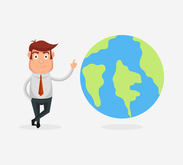 Man character with planet earth. Vector flat cartoon illustration