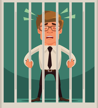Prisoner businessman character. Vector flat cartoon illustration