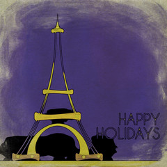 Torre Eiffel Happy Holidays in acciaio e legno