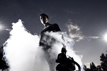 handsome man and abstract smoke