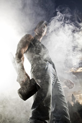 handsome man and abstract smoke