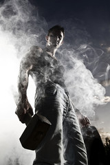 handsome man and abstract smoke