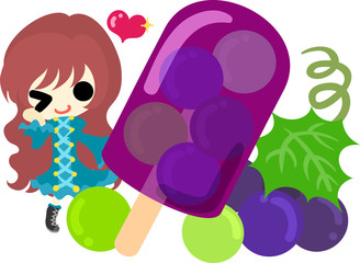 A cute illustration of a little girl and the sherbet of the grapes