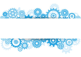 Blue gears overlapping banner advertisement on white background Vector
