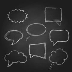 Set of speech bubbles on chalkboard. Vector illustration.