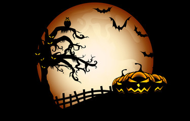 Halloween night background with creepy Tree and pumpkins the Gra © teen00000