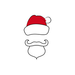 Colorful Santa Claus Face with a Beard Isolated on White Background, Mustache and Hat without a Face, Merry Christmas and Happy New Year , Vector Illustration