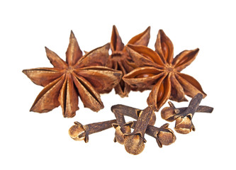 Star anise and cloves isolated on white background