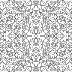 Fototapeta premium Stylized flowers oriental doodle wallpaper seamless abstract background vector, decoration tile print oriental floral ornament paisley, arabesque floral pattern tile vintage, black and white colors