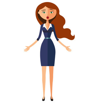 Surprised  emotional carroty woman character flat cartoon vector illustration