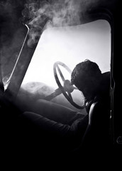 car in smoke