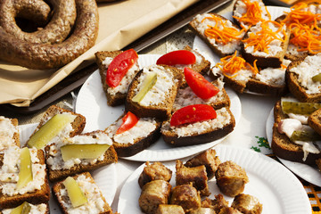 Ukrainian sandwich with cheese, cucumber, tomato,