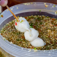 Grilled meatball fast food in market Thailand.