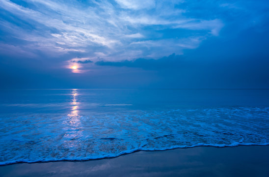 Beautiful Secluded Beach At Night.