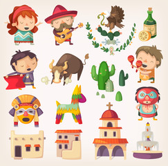 Mexican set with local elements and characters.