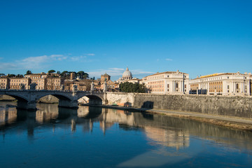 Fototapeta na wymiar View of the Tiber river and the Vatican in Rome