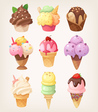 Set of colorful tasty isolated ice cream.