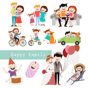 set of images of a happy family , vector graphics