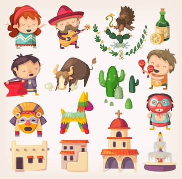 Mexican set with local elements and characters.