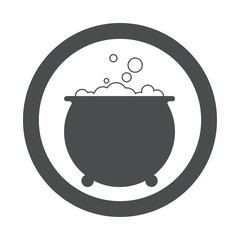 Icono plano caldero bruja en circulo color gris