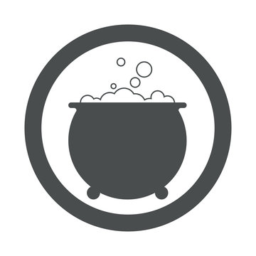 Icono plano caldero bruja en circulo color gris