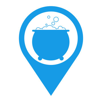 Icono plano localizacion caldero bruja azul