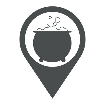 Icono plano localizacion caldero bruja gris