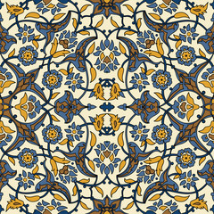 Stylized flowers oriental wallpaper retro seamless abstract background vector, decoration tile print oriental tribal floral ornament paisley, arabesque floral pattern tile vintage
