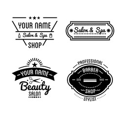 Set of vintage barber shop logo and beauty spa salon badges.