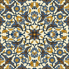 Stylized flowers oriental wallpaper retro seamless abstract background vector, decoration tile print oriental tribal floral ornament paisley, arabesque floral pattern tile vintage