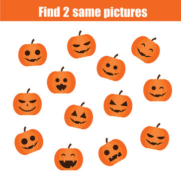 Find the same pictures children educational game, halloween theme