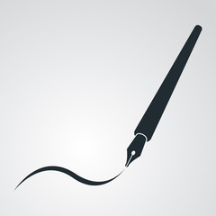 Icono plano pluma entera escribiendo en fondo degradado