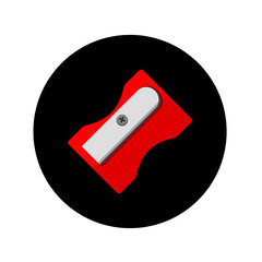 Icono plano sacapuntas rojo en circulo negro