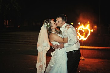 wedding couple background two fire heart