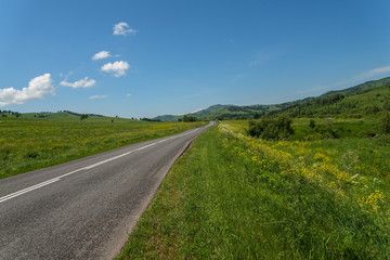 Fototapeta premium road meadows mountains asphalt