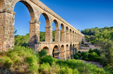 Two level archade of roman aqueduct near Tarragona, Spain