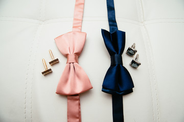 Classic men's accessories. two bow ties and cufflinks