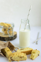 Homemade raisins cookies with milk